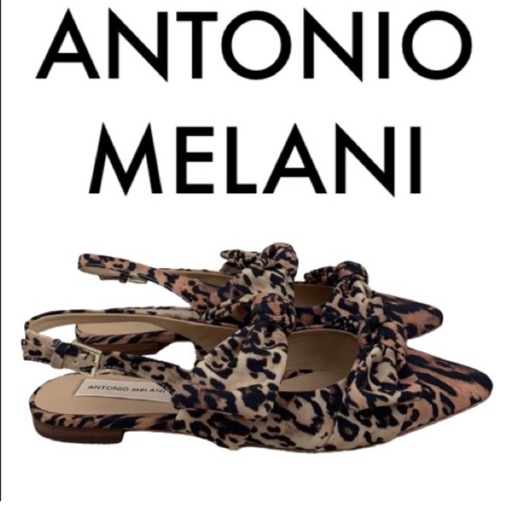 ANTONIO MELANI NWT BLACK TAN LEOPARD BOW FLATS 8.5